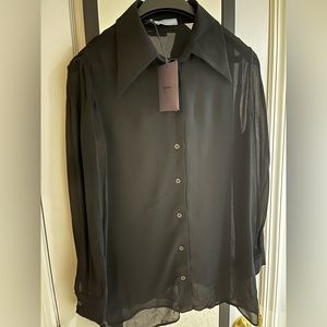 PRADA Never Worn Sheer Black Viscose Button-up Shirt Blouse. Made in Italy.